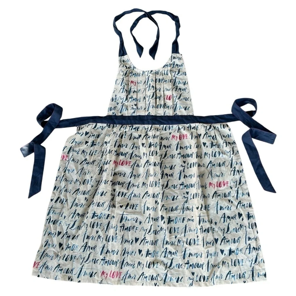 Anthropologie Linea Carta Language of Love Pleated Apron Cotton Linen Amour NWT